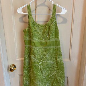 Mossy Green Sundress with Cotton Flower Stitching